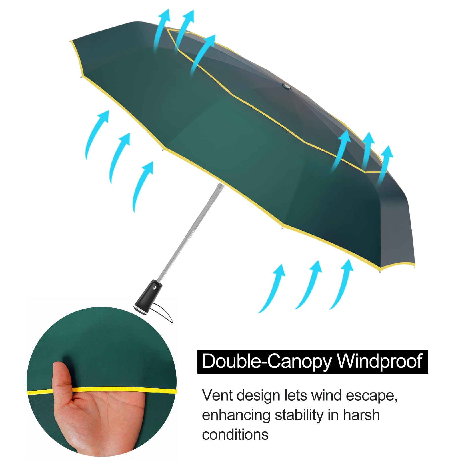 Satol Duży parasol golfowy 152 cm, automatyczny, wiatroszczelny, podwójny baldachim, wentylowany, 10 żeber, solidny składany parasol, UPF 50+, przenośny, odporny na wiatr, słońce i deszcz, kompaktowe