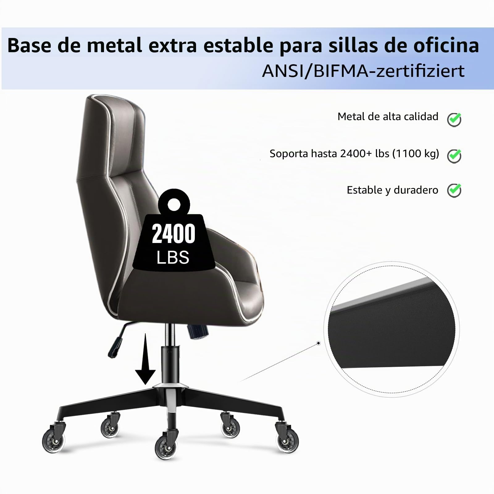 Mastery Mart Silla de oficina con base en cruz de 300 kg, 70 cm, estructura de metal resistente, universal, para ruedas de 11 mm x 22 mm y muelle de gas de 50 mm, duradero, color negro mate