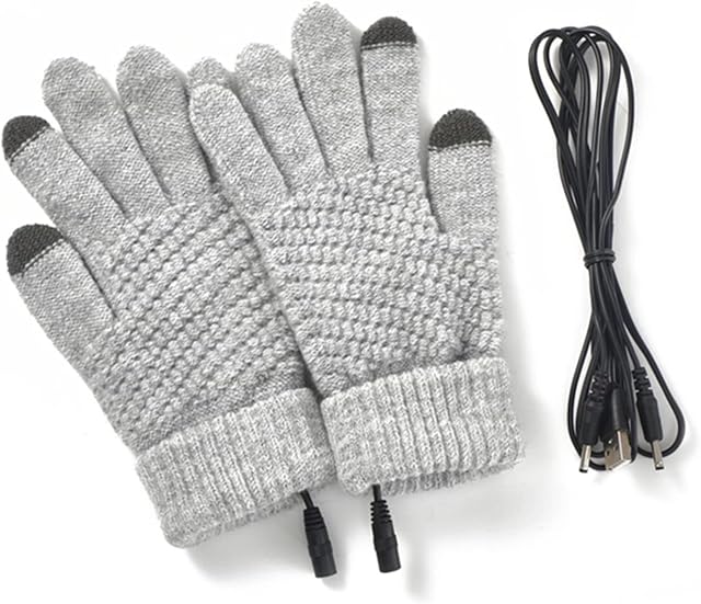USB Heated Gloves for Men and Women, Screen Touch Electric Heated Gloves Removable & Washable Large Full Knitted Heated Hand Gloves for Winter Gift