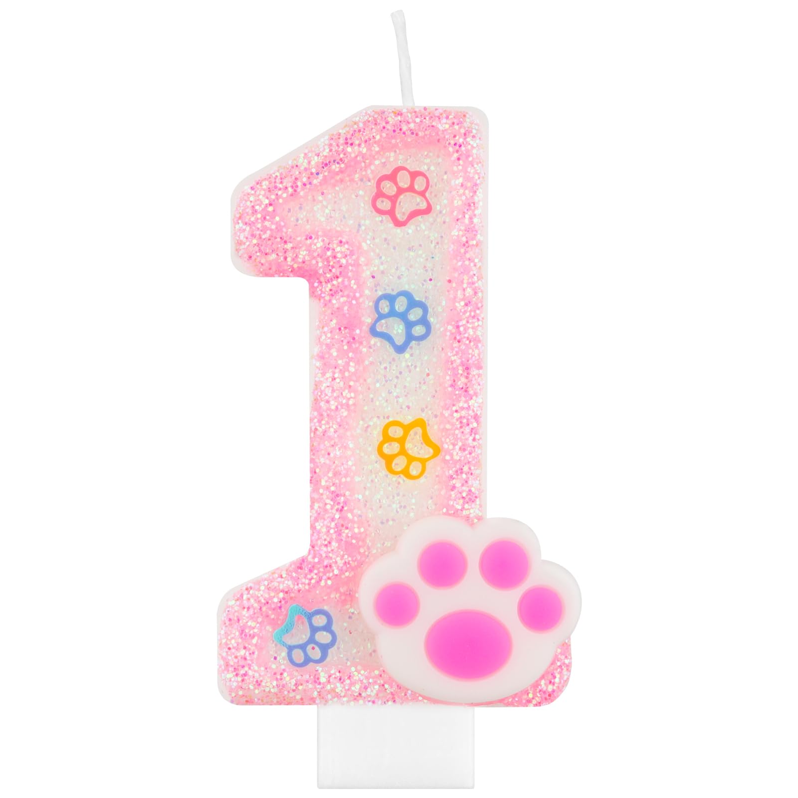 Pink Cat Claw Number 1 Candle, Shiny Pink Birthday Party Cake Decoration, Cute Cat Claw Number Candle