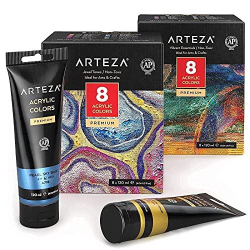 Arteza Metallic Acrylic Paint Bundle: Jewel And Essentials Colors, Painting Art Supplies For Artist, Hobby Painters & Beginners #TOP13