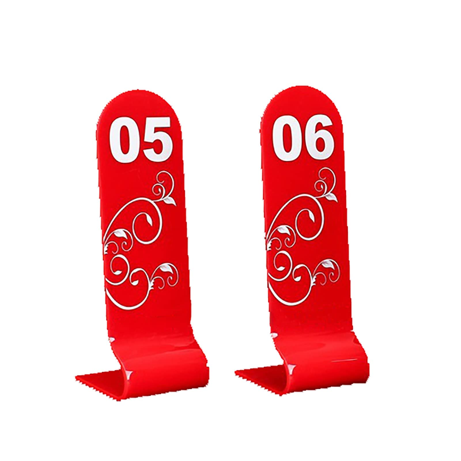 Acryl, doppelseitig nummeriert, stapelbar, Restaurant-Tischnummern, Tischkarten, Blumenmuster, rote Zahlen, Schilder, für Hochzeiten, Cafés, Bars, Tischkarten (Color : 1 to 50, Size : L:20cmxW:6cm)
