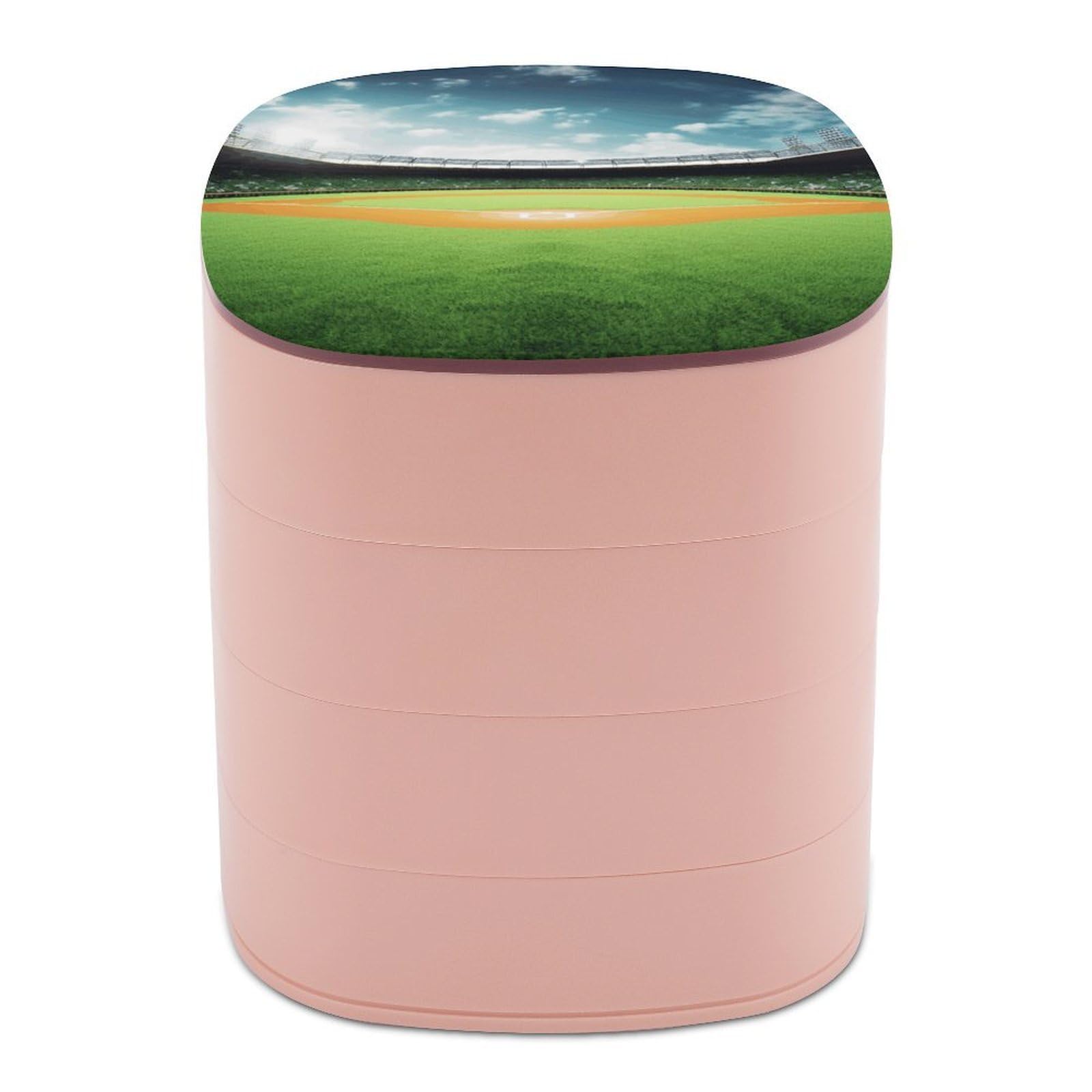 JTREHY Green Baseball Field Backdrop Jewelry Box 4-Layer Covered Rotating Jewelry Storage Box Large Capacity Storage Boxes Portable Jewelry Case for Bracelets Earrings Necklace