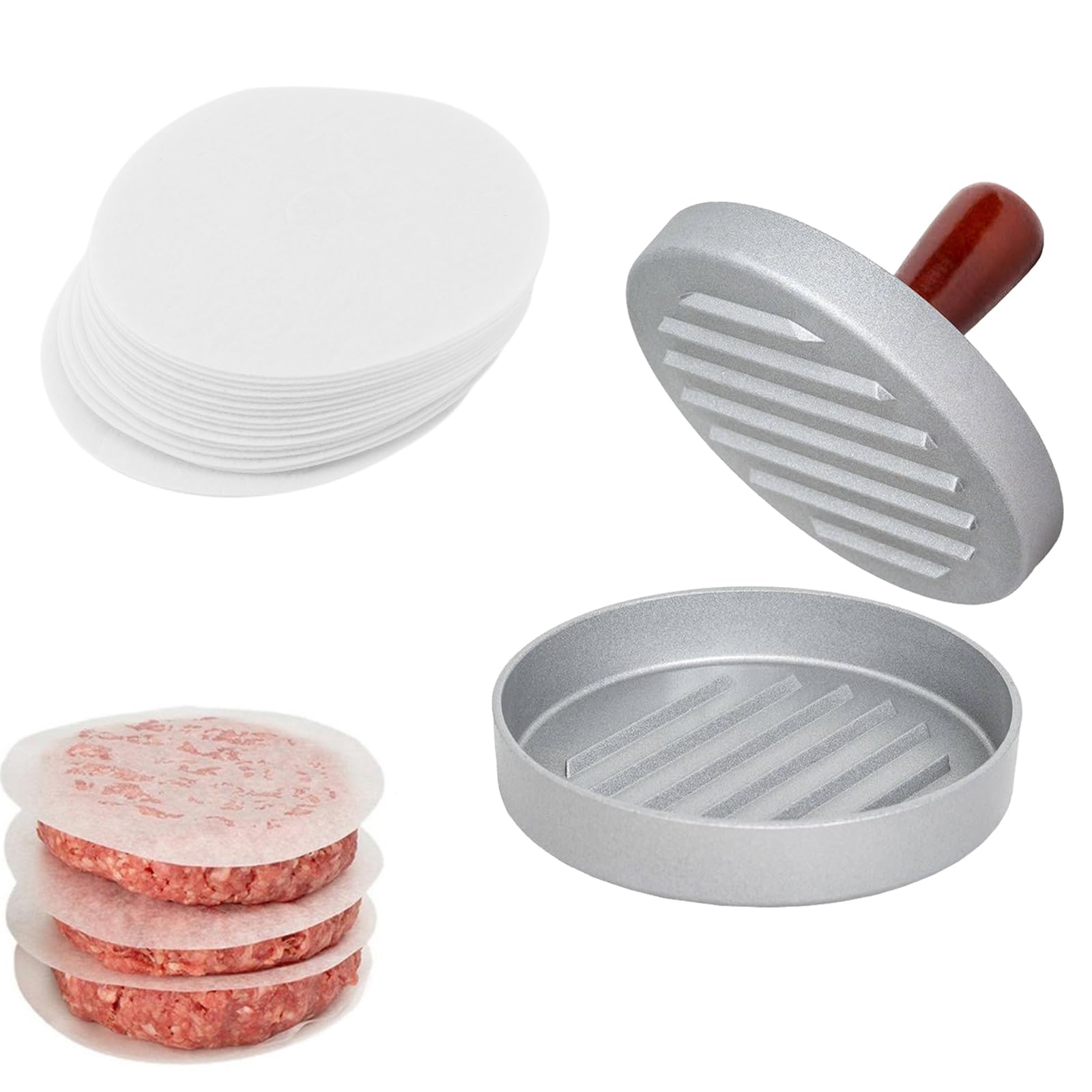 Burger Press, Burger Maker, Burger Patty Maker, Meat Patty Hamburger Maker, Stainless Steel Non-Stick Hamburger Press with Handle, Hamburger Mold for Stuffed Burgers and BBQ
