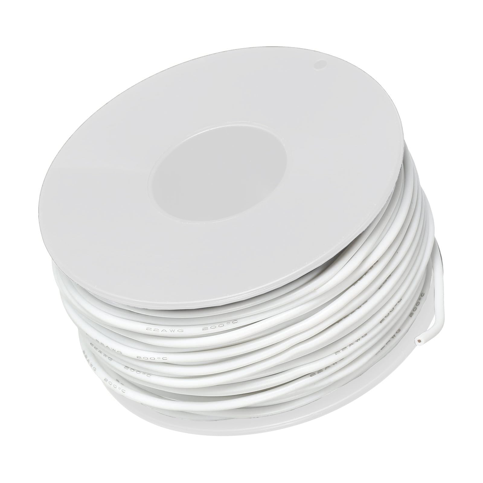 TA-VIGOR 22AWG22 Gauge Silicone Electrical Wire, 30m/100ftTinned Copper Stranded Flexible Cable, High Temp 600V Insulated Hookup Wire for DIY, Model Railway, Car Wiring – White