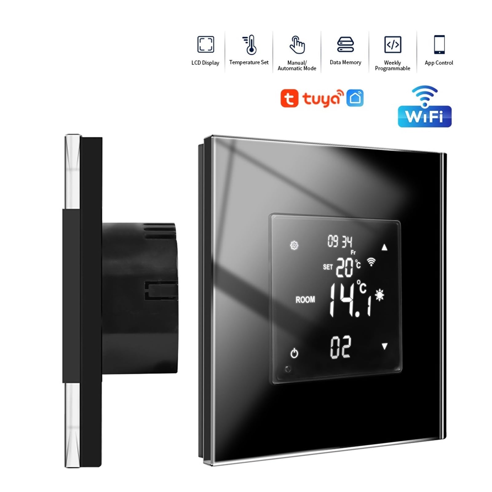 WiFi inteligentny termostat pokojowy regulator temperatury wody/elektryczne ogrzewanie podłogowe kocioł gazowy wilgotność Tuya praca z Alexa OszczęDza Energię I Koszty Ogrzewania(Grey thermostat)