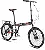 20 Folding Bicycle, Lightweight Aluminium Folding Bike 7 Speed, Folding Bike Quick Fold System with Double Disc Brake, Outdoor Cycling A,20in