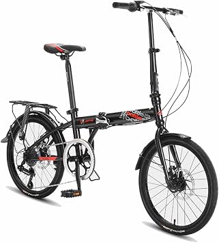 20 Folding Bicycle, Lightweight Aluminium Folding Bike 7 Speed, Folding Bike Quick Fold System with Double Disc Brake, Outdoor Cycling A,20in