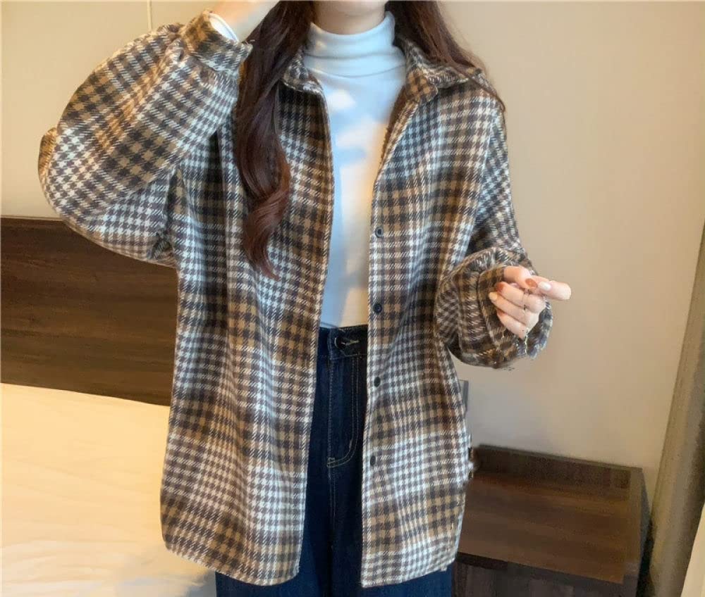 MIDJ Bluse Damen Elegant，Damenhemd Flanell Sherpa Baumwolle Hellbraun Gestreift Schlichte Karohemden Langarmhemden Schicke Hemden Dicke Leichte Jacken Holzfällerhemden