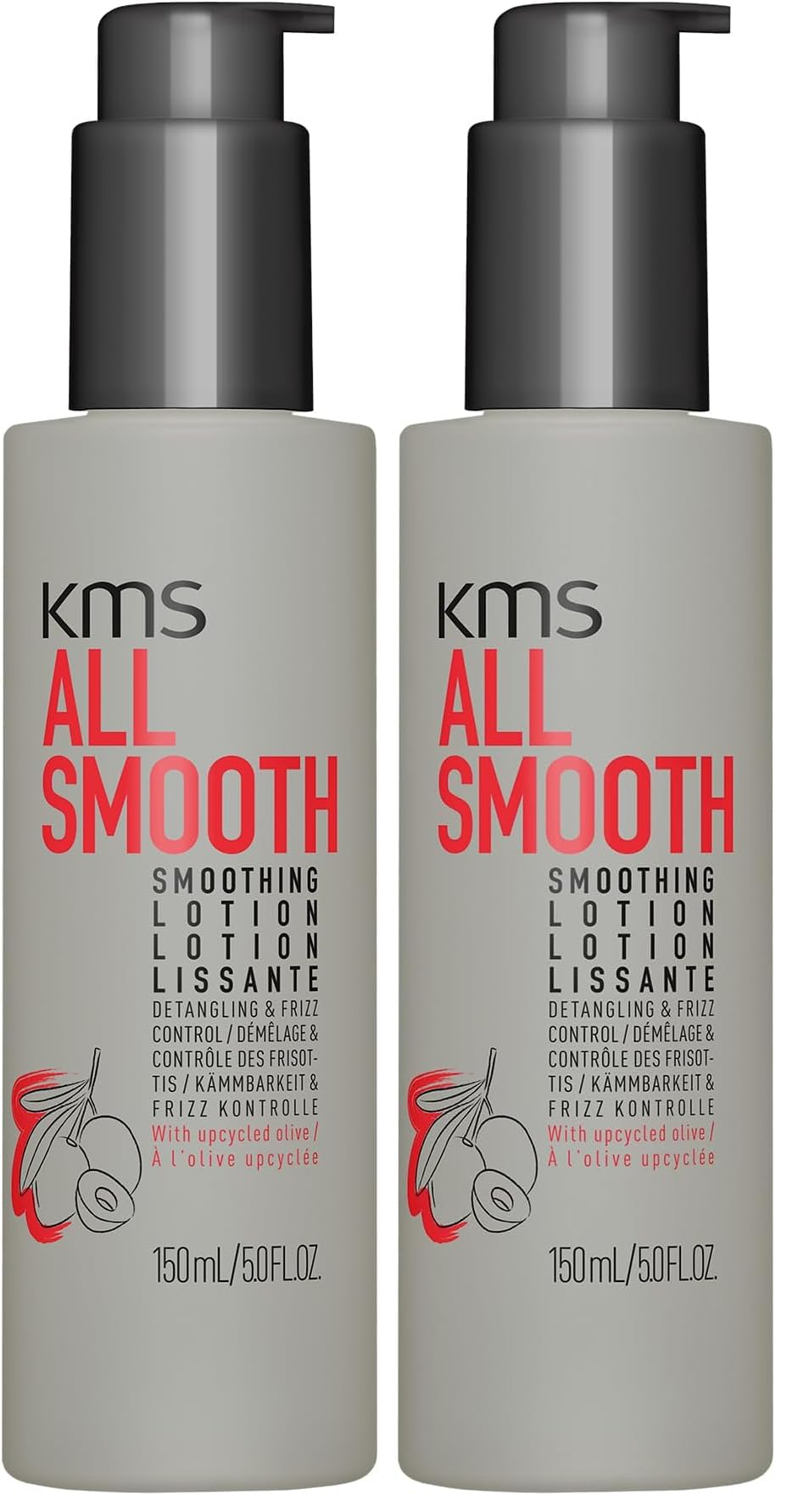 KMS ALLSMOOTH Smoothing Lotion für feines bis starkes Haar, das bessere Kämmbarkeit, Glätte und Frizz-Kontrolle benötigt. Anti-Frizz, upgecycelte Olive, ohne Silikone, vegane Formulierung,150ml