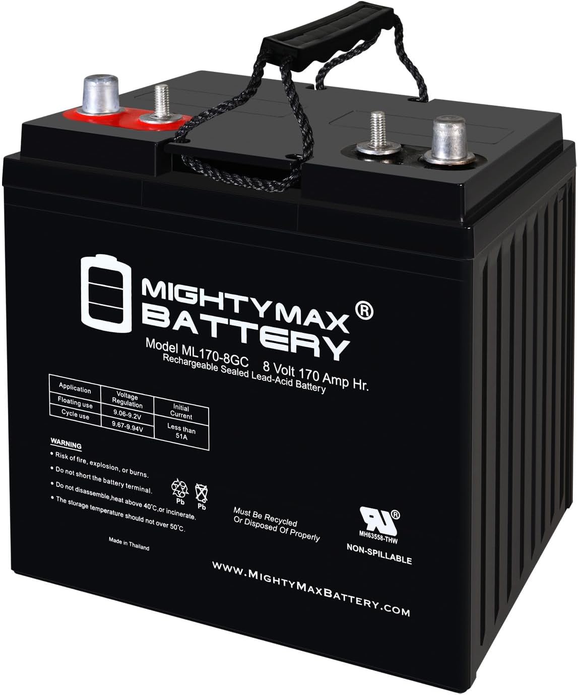 Mighty Max Battery 8V, 170Ah, AGM, Dual Terminal, Replacement Battery Compatible with Electric Golf Carts