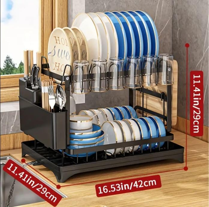 Image of Cloyster Dish Drying Rack with Drainboard, Dish Racks for Kitchen Counter, Dish Drainer Set with Utensils Holder, Large Capacity Dish Strainers Drying Rack (Rack 1)
