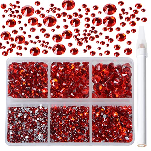 Image of Bymitel 5000 Pieces, 6 Mixed Sizes, Glue on Glass, Round Rhinestones, Flat Stones for DIY Jewellery Making with a Picking Pen (6 Sizes, 5000 Pieces, Siam), 6 Sizes, 5000 Pieces