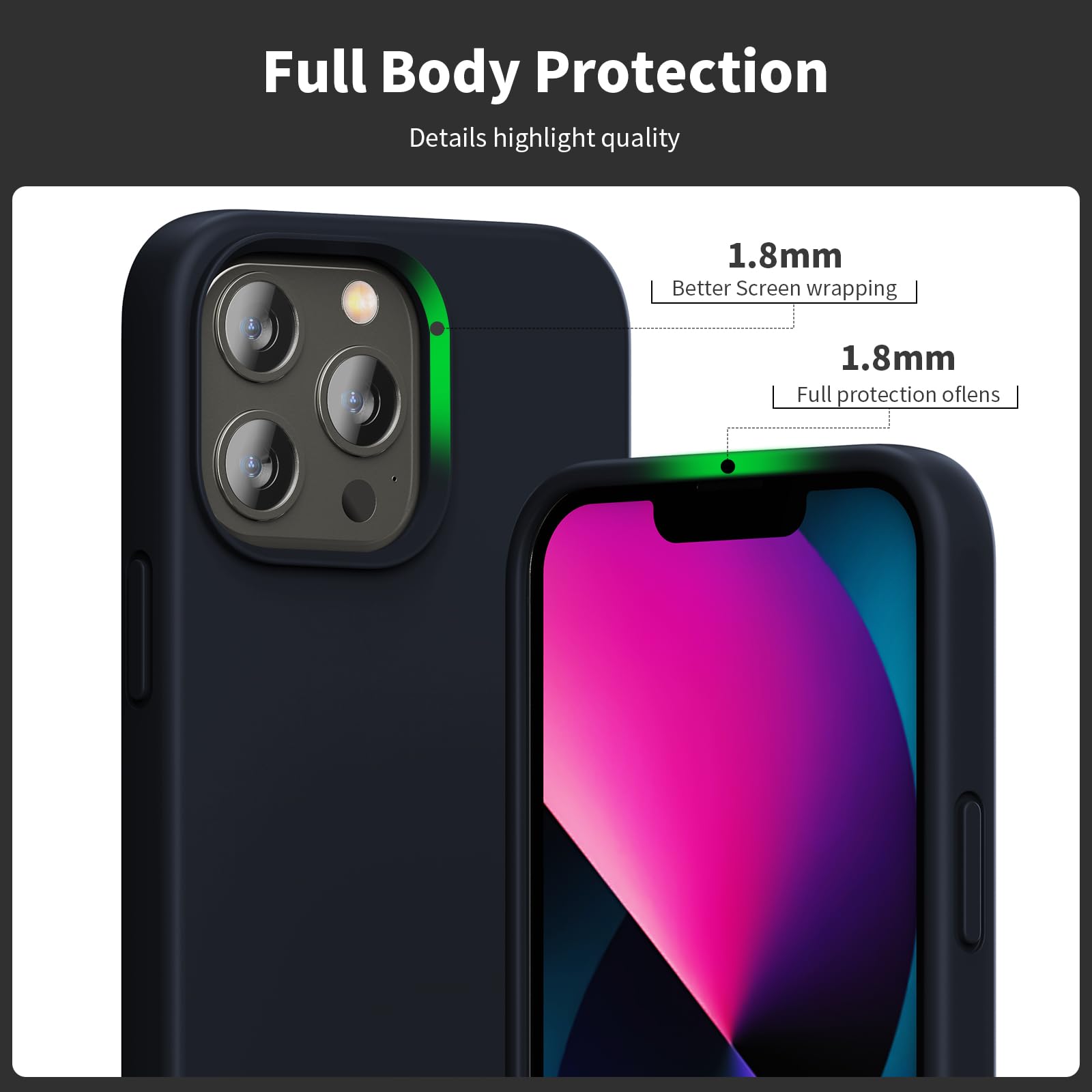 TIIXXE Silicone Case Compatible with iPhone 13 PRO Case Soft Ultra Slim Protective Shockproof Liquid Silicone Phone Case,Anti-Scratch Microfiber Lining - Image 4