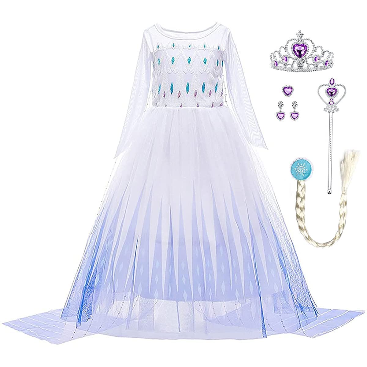 LiUiMiY Elsa Disfraz de Princesa para Niña Vestido con Accesorios para Navidad Carnaval Fiesta Blanco