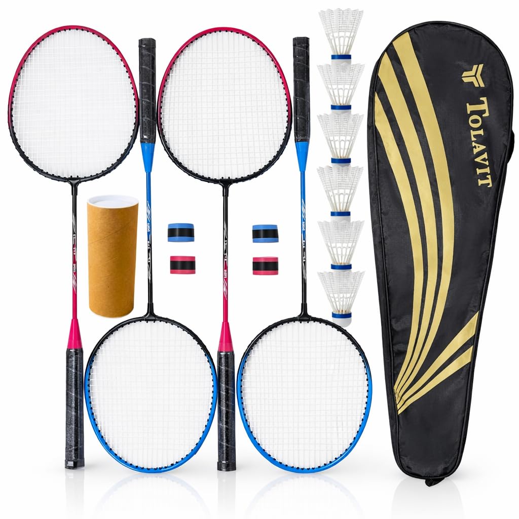 Badminton Racket Set of 2/4 for Beginners, Kids, Women, Easy to Use, Lightweight, Heavy Duty, Racket Case with Shuttle, Family Fun for Parks and Leisure