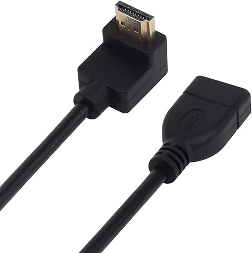 Miniatura 5 de Paquete de 2 cables adaptadores de extensión HDMI chapados en oro de alta velocidad de 0.95 pies, ángulo descendente de 90 grados, macho a hembra,