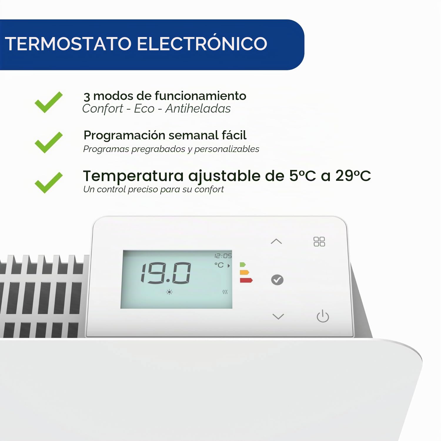 Radiador de inercia seco ecológico – Bajo consumo, termostato digital ajustable, diseño moderno y calefacción eficiente