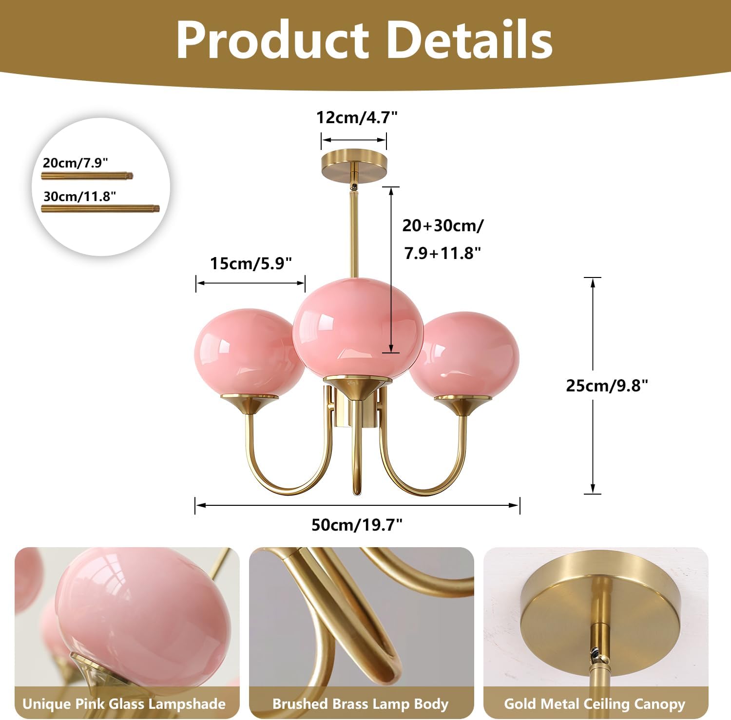 BOKT Modern Pink Sputnik Chandelier Brushed Gold Globe Sputnik Light Fixture 3 Light Mid Century Glass Pendant Lights Height Adjustable Vintage Large Ball Chandeliers Light