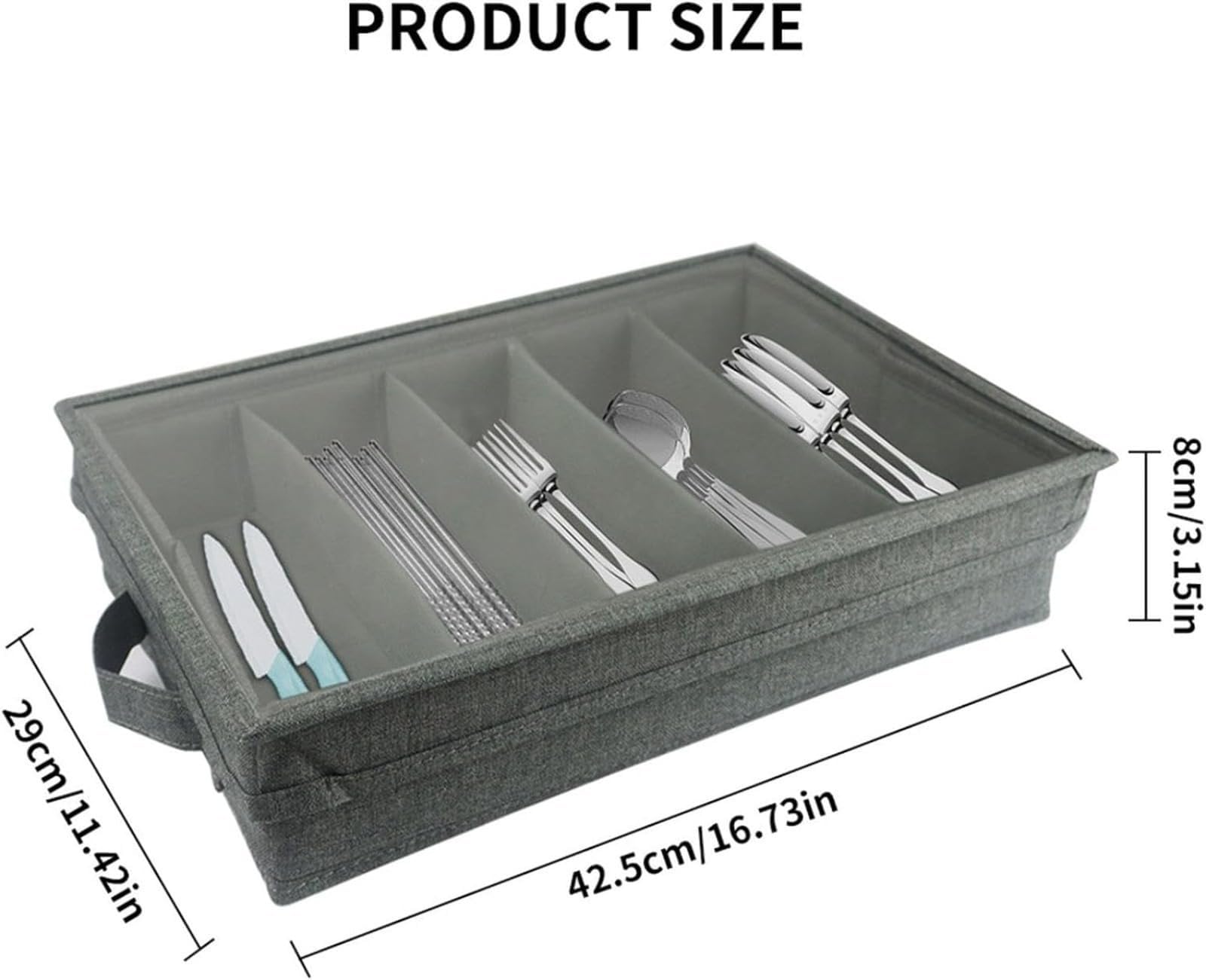 Générique Boîte de rangement pour couverts, organiseur de tiroir, étui à couverts avec 4 séparateurs ajustables, couvercle amovible, organisateur de tiroir de cuisine et rangement pour déchets.