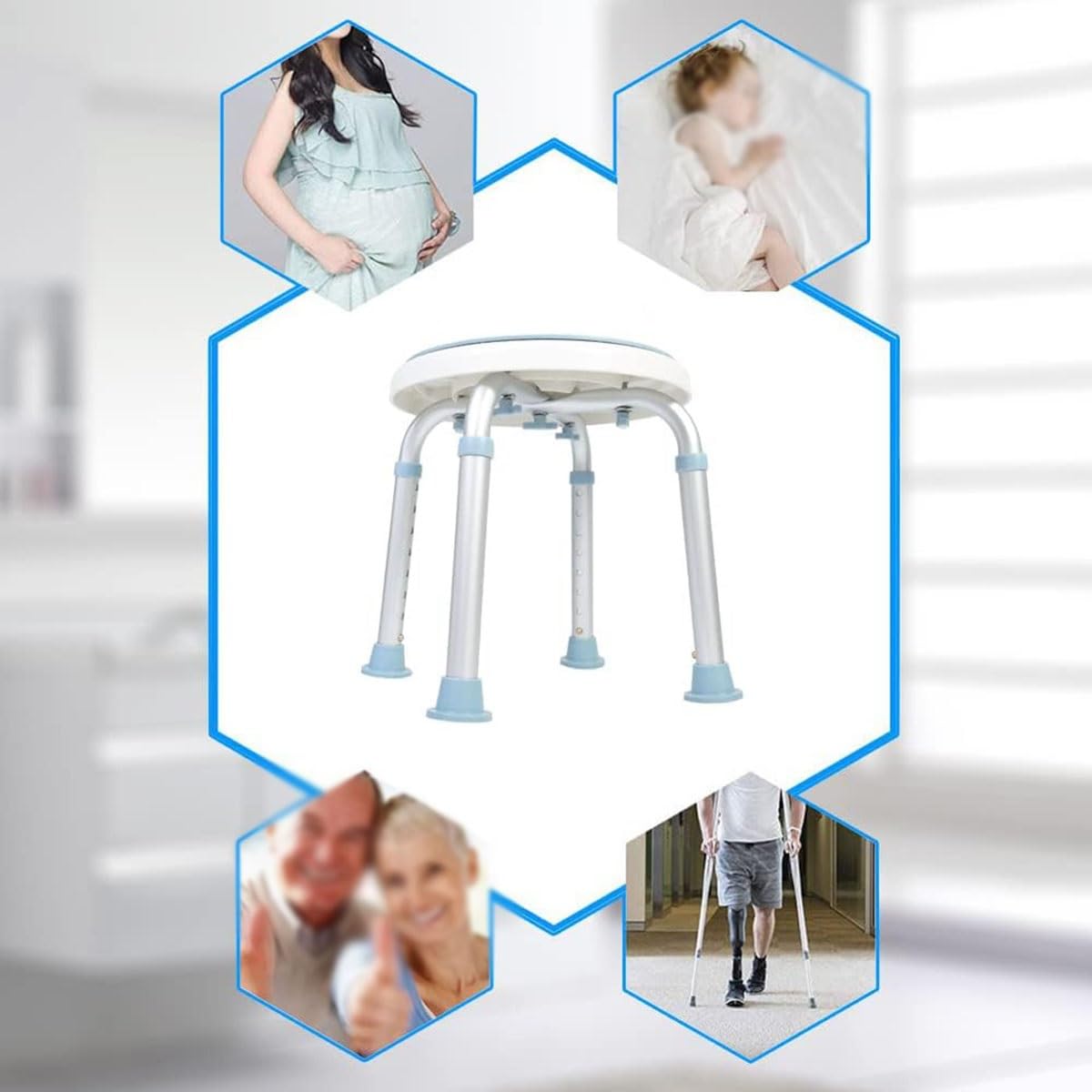 Taburete de ducha giratorio de 360°, asiento de ducha para personas mayores, banco de ducha para discapacitados, asiento de ducha para bañera ligero, asiento de ducha antideslizante, fácil montaje,