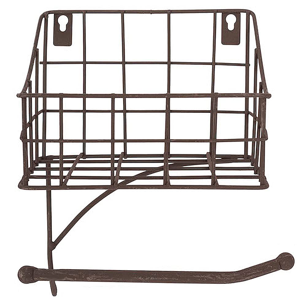 MACOSA Vintage Klorollenhalter Mit Ablage – Dunkelrost Metall Im Landhaus-Stil Für Bad & Gästetoilette