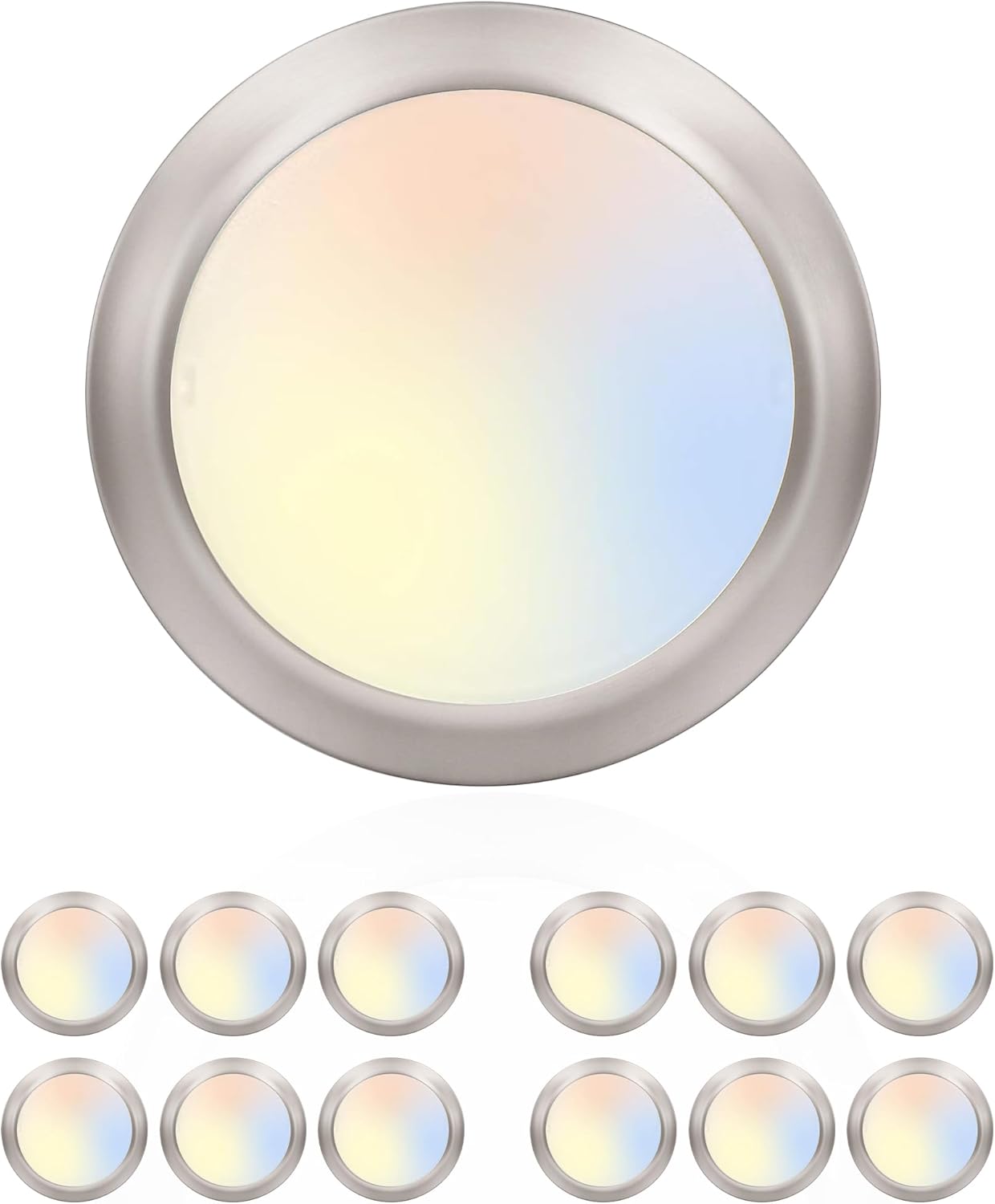 hykolity 5/6 Inch Selectable CCT LED Disk Light Flush Mount, 3000K/4000K/5000K, Dimmable Recessed Retrofit Ceiling Light, CRI90, 1050lm, 15W, Installs Into Junction Box or Recessed Can, Gold, 12 Pack