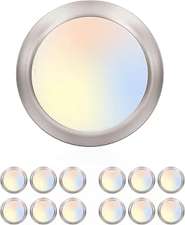 5/6 Inch Selectable CCT LED Disk Light Flush Mount, 3000K/4000K/5000K, Dimmable Recessed Retrofit Ceiling Light, CRI90, 1050lm, 15W, Installs Into Junction Box or Recessed Can, Brushed Nickel,12 Pack