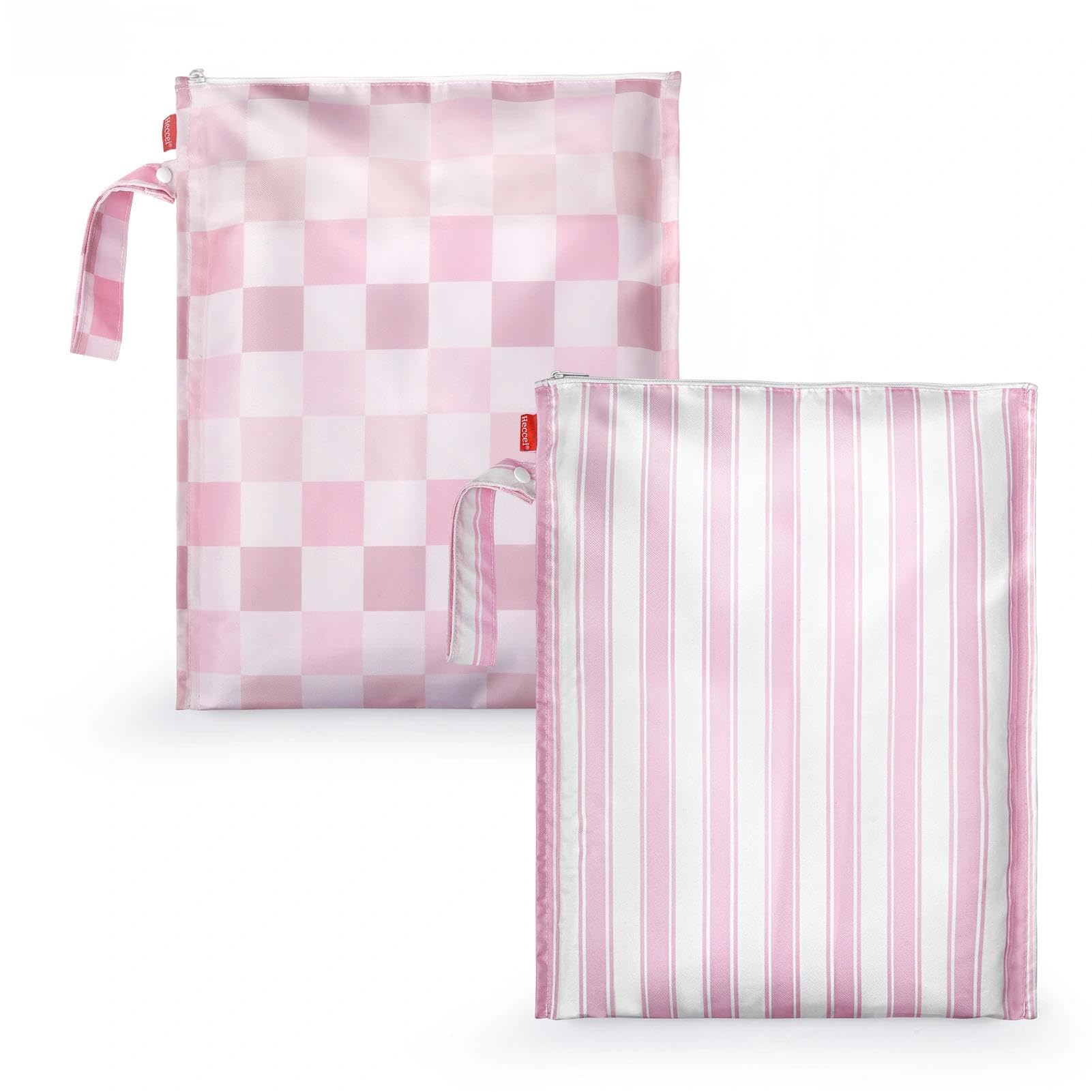 HECCEI Wet Bags, 2Pcs Waterproof Wet Dry Bag Reusable Washable Cloth Diaper Swim Nappy, Swimsuit Bag with Hook Pouch 13x15 Inch Outdoor Organiser Bag for Baby Items Swimming Beach Gym Pool Travel — image 1