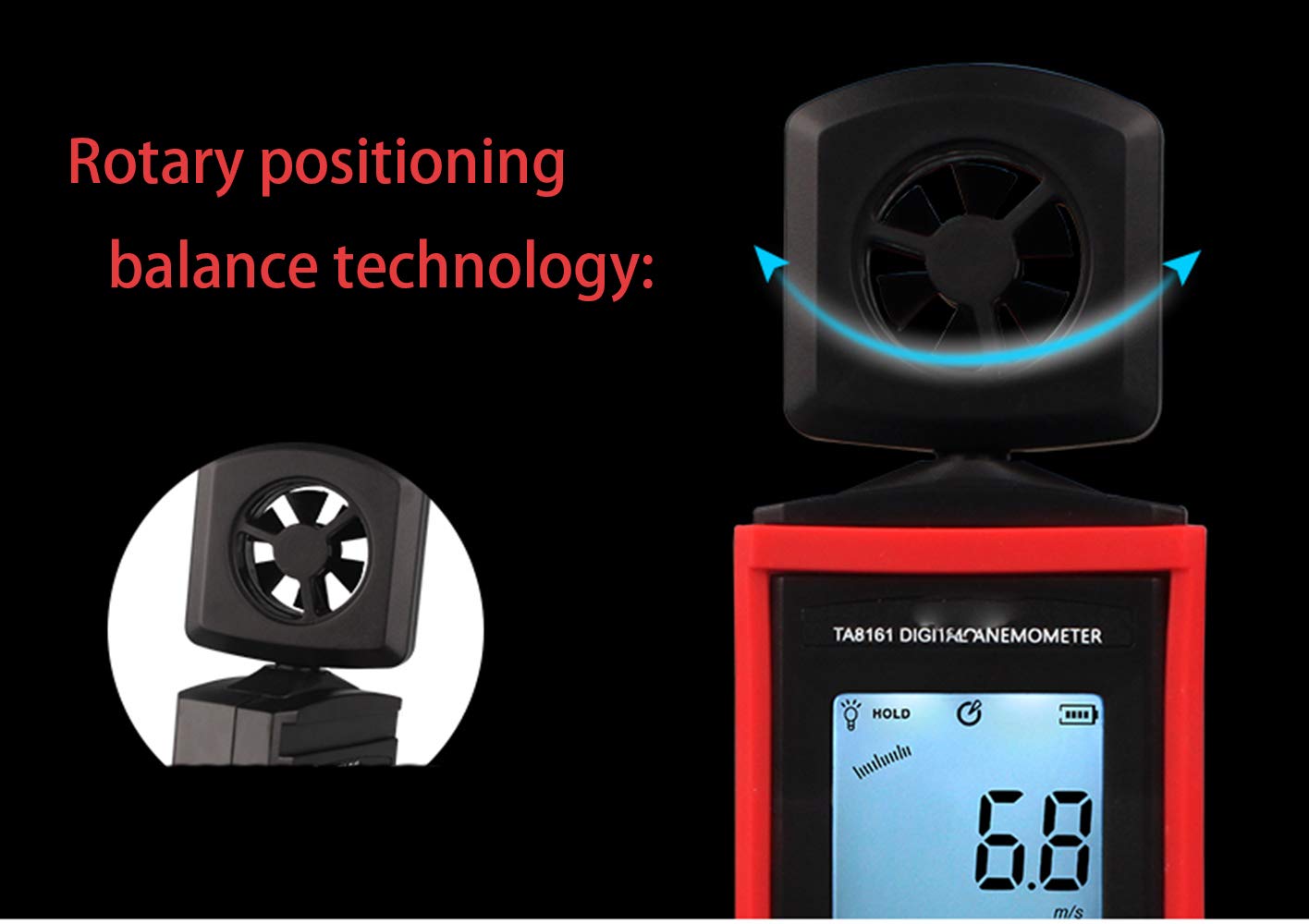 Hanchen - Anemómetro digital para medir la velocidad del viento, la temperatura, el volumen de mano de alta precisión, comprobador de velocidad del viento con 500 grupos de transmisión de datos USB