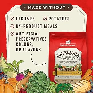 Stella & Chewy’s SuperBlends Uncooked Coated Healthful Grains Cage-Free Rooster & Duck Recipe with Superfoods, 3.5 lb. Bag