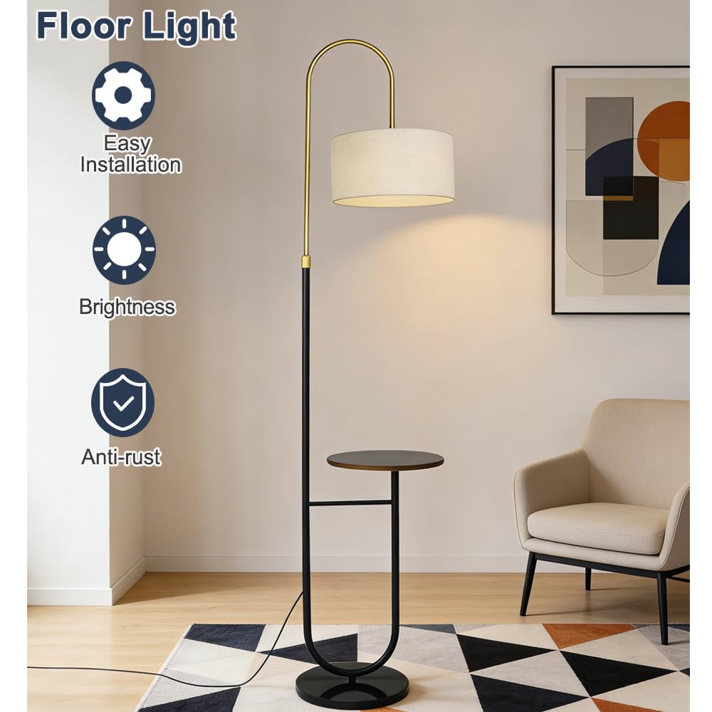 Moderne lampade da terra con tavolino con paralume in tessuto E27 con interruttore a pedale, dimmerabili, illuminazione per soggiorno, luci da lettura dorate, lampada da tavolo per studiare
