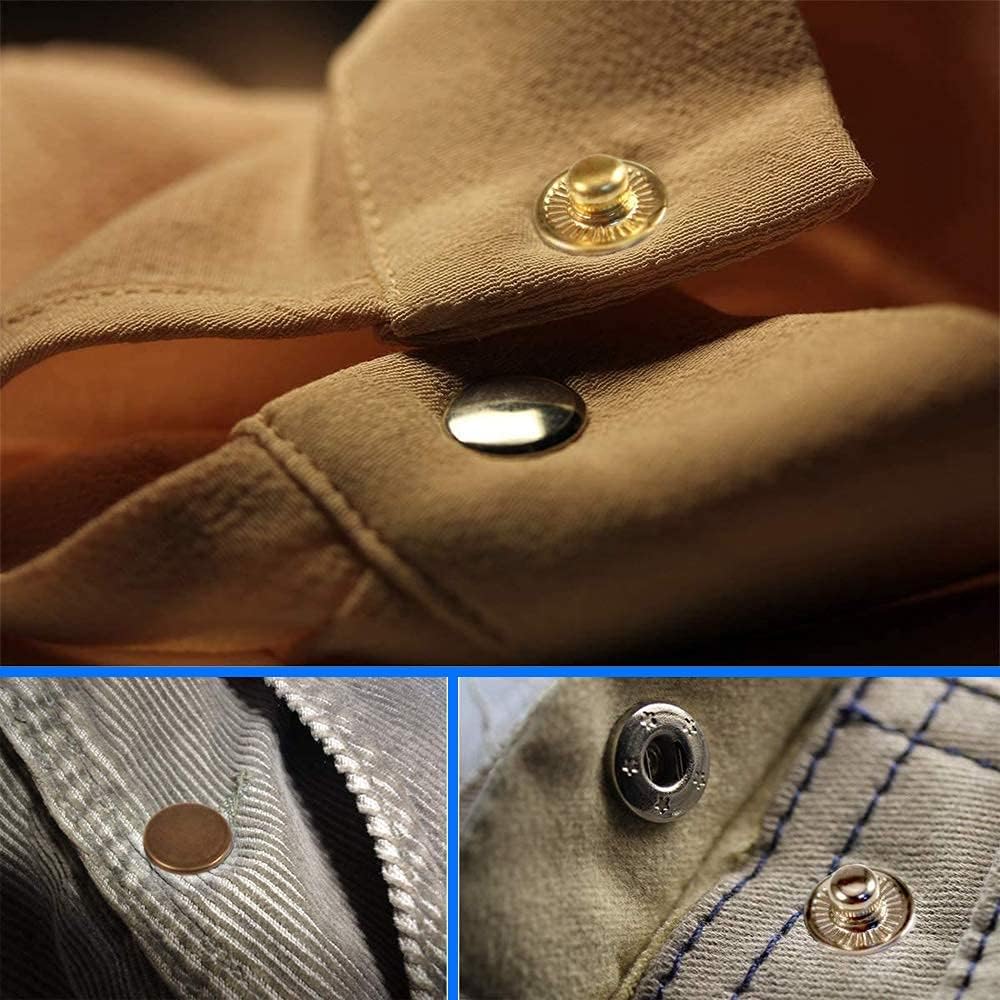 Set 120 Bottoni Pressione - 4 Colori (Oro, Argento, Bronzo, Nero) Con Pinza E Martello Per Jeans E Giacche