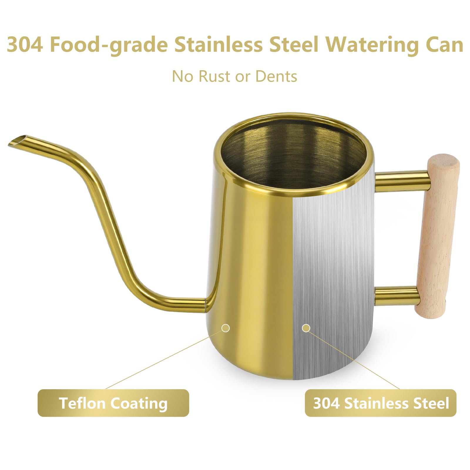 Watering Can Indoor Plants, 35 oz/1000 ml Metal Stainless Steel Watering Can Pot with Long Spout for Indoor House Plants Bonsai Outdoor Garden Flower Decorative (): Gold