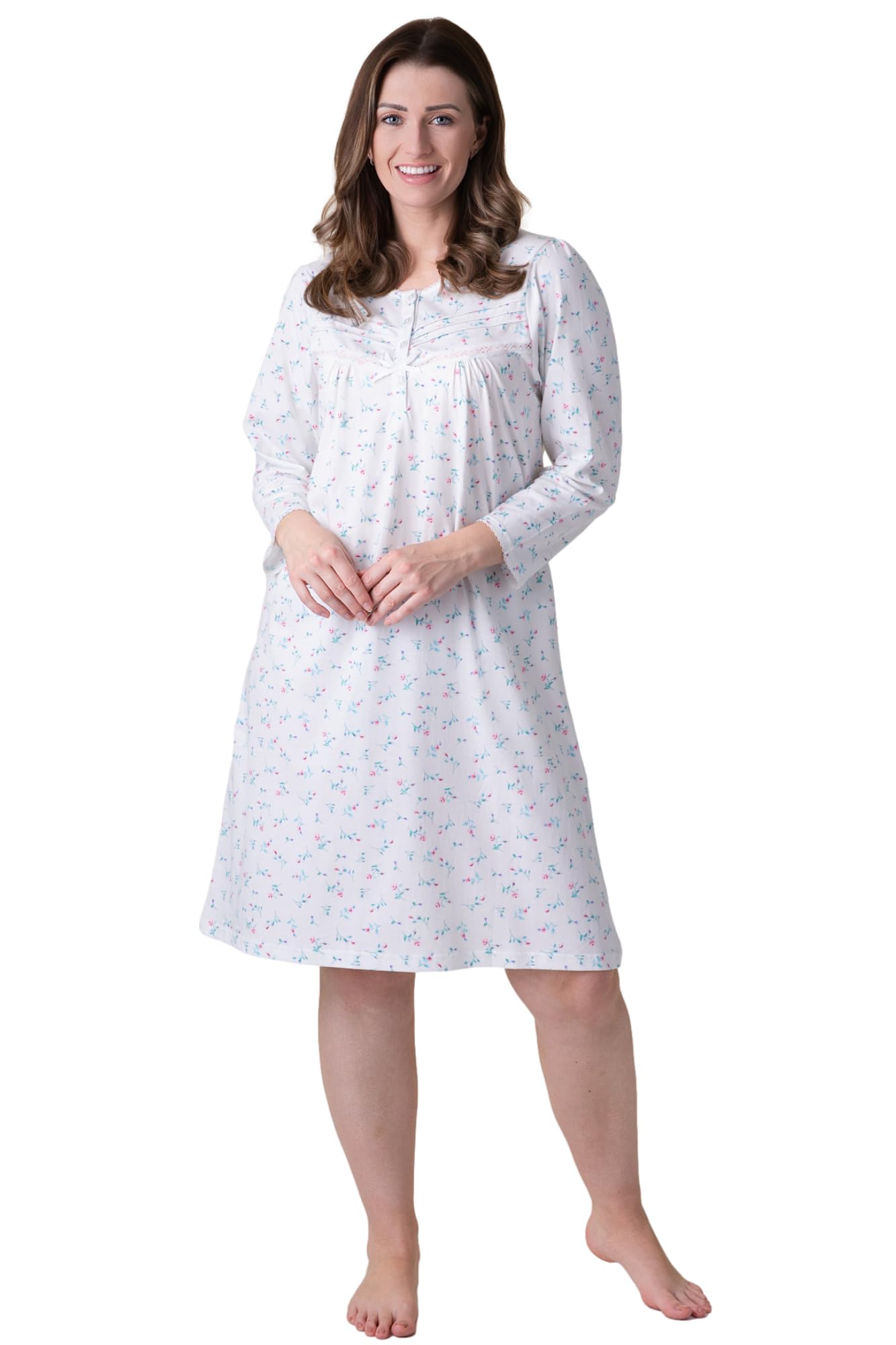 Camille Women's  100% Organic Cotton Jersey Long Sleeve Floral Print Nightdress in Size 14/16, BrandAlley