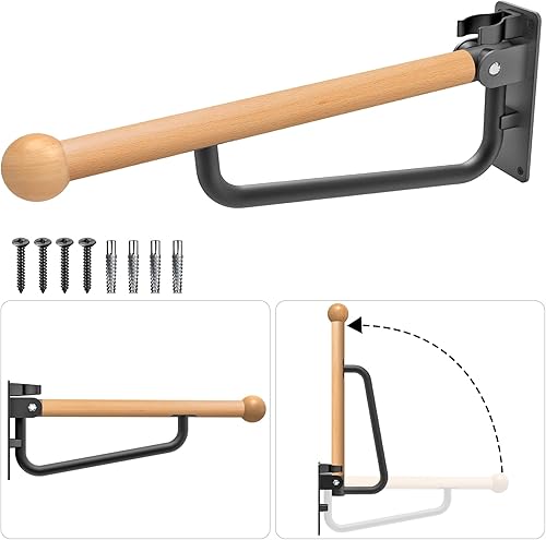Dolibest Barra de seguridad para inodoro de 24 pulgadas, barra de agarre plegable para inodoro, barra de agarre de madera montada en la pared para