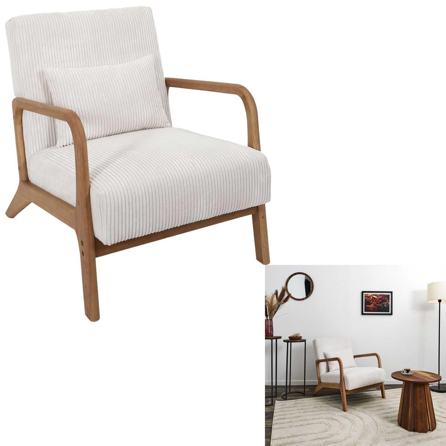 HOME DECO FACTORY, HD0349, Fauteuil Salon Cotele Scott Beige, Softness, Mobilier, Assise, canapé et Fauteuil, 64,5x75x86 cm, Hauteur Assise 43 cm, Beige | Métal et velours côtelé, fauteuil Scott, collection Softness, assise confortable, salon, 64,5x75x86