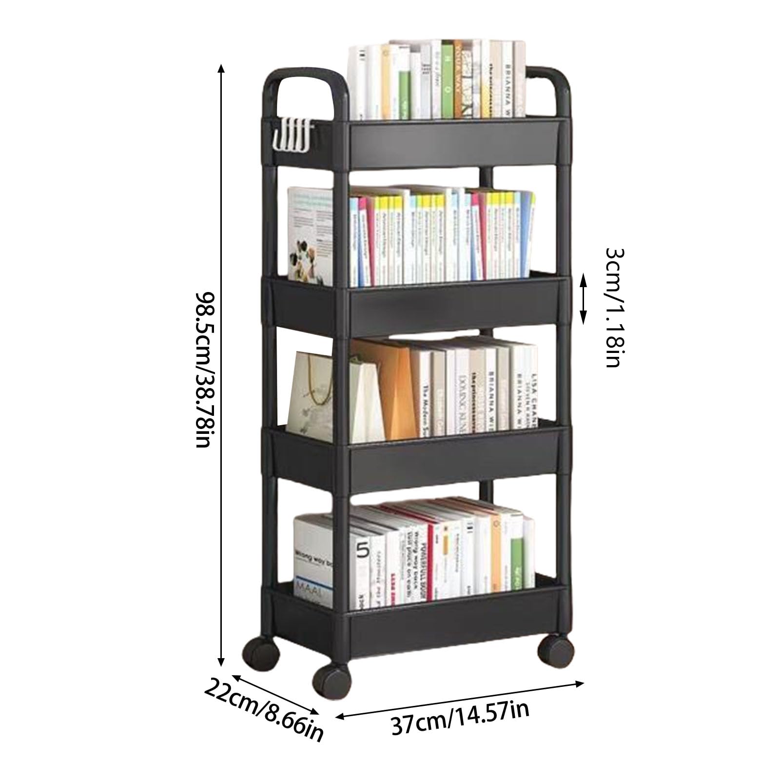 Carrello porta a 4 livelli, portatile, salvaspazio, Black