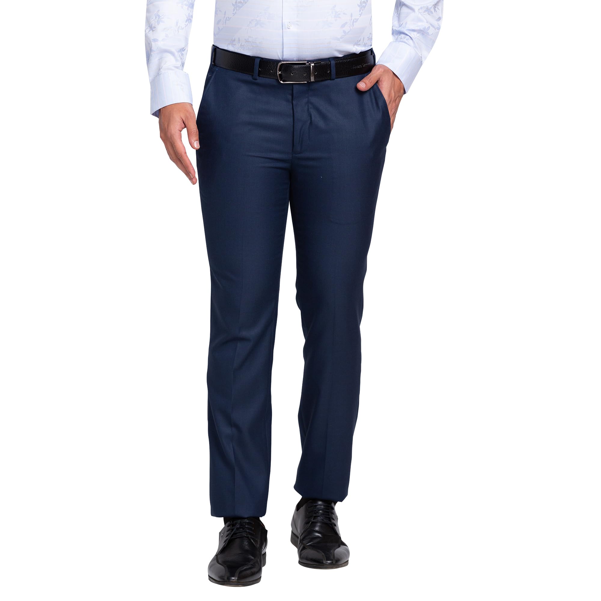 park avenue Men's Solid Pattern Super Slim Fit Polyester Blend Flat Front Formal Trouser-picture-29