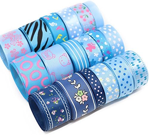 12y/lot 1y/style multicolor random assortment 6-25mm Grosgrain and Satin Ribbon (Range Mixed 1 Blue)