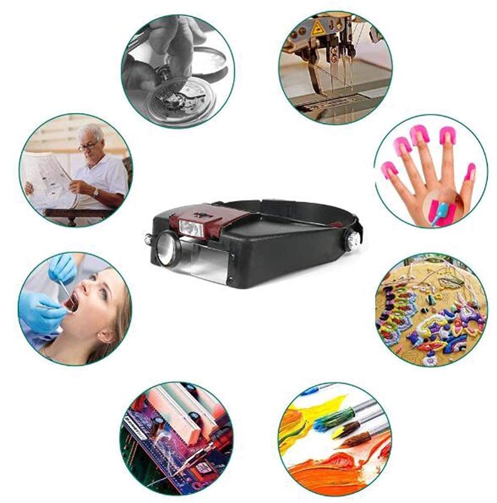 Lupa con Luz, Diadema, Visera con Lupa Iluminada para Lectura, Lupa para Joyería, Reparación De Relojes Y Electrónica.