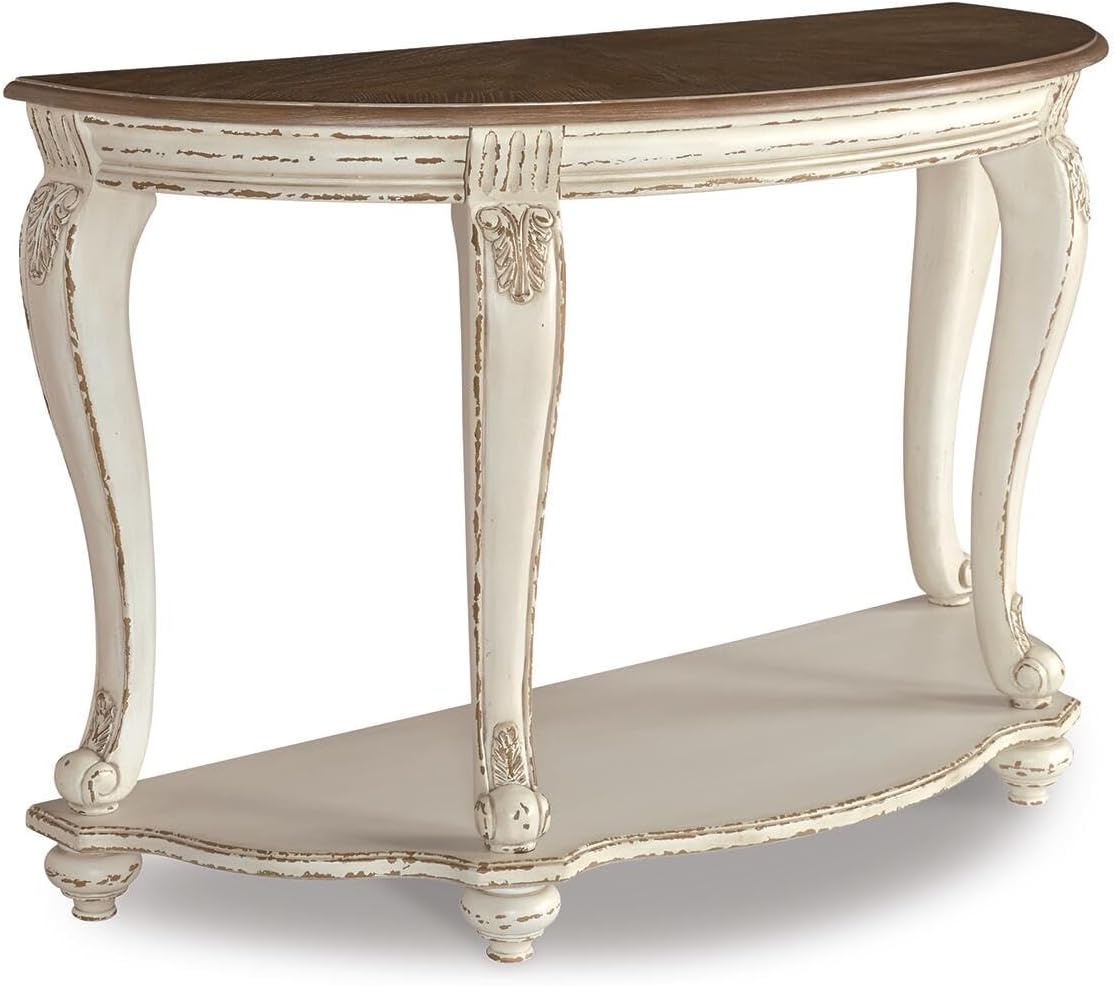 Realyn French Country Semi-Circle Console Table, White & Brown