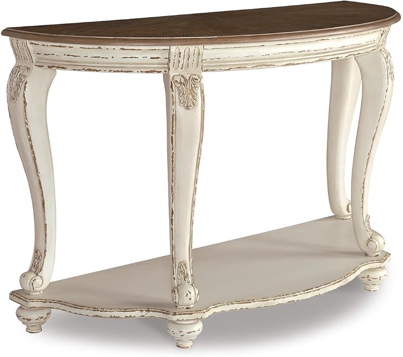 Realyn French Country Semi-Circle Console Table, White & Brown