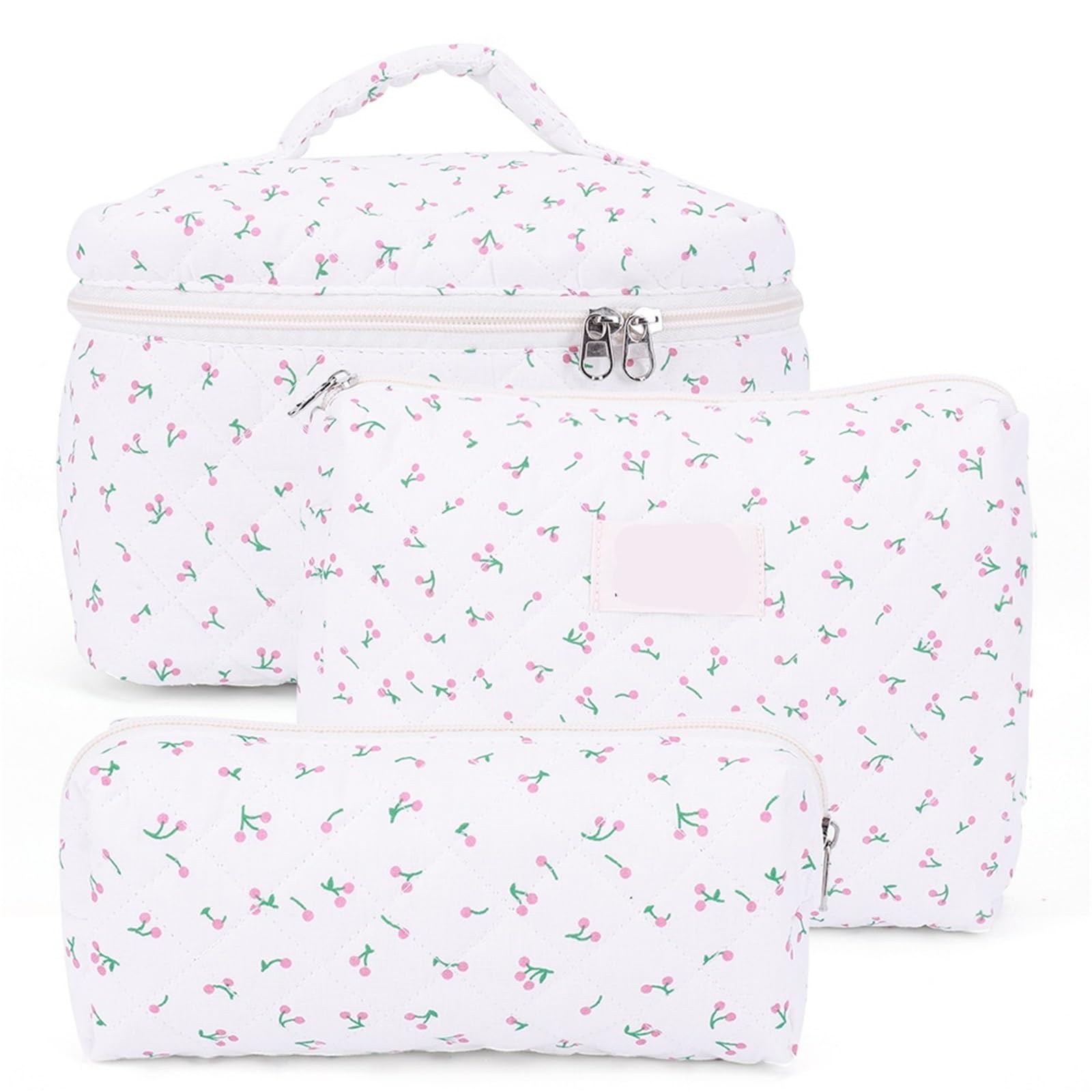 Neceser Acolchado Bolsa de Maquillaje Acolchada de 3 Piezas, Bolsa de cosméticos portátil de Gran Capacidad con Estampado Floral, Bolsa de Almacenamiento for el Cuidado de la Piel(Color-12)