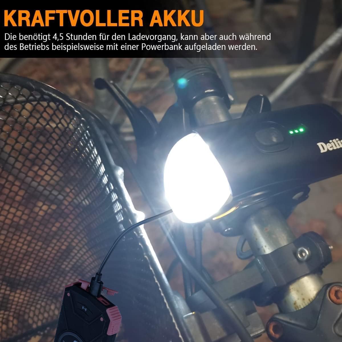 Deilin Fahrradlicht Set, bis zu 70 Lux LED Fahrradbeleuchtung USB Aufladbar Fahrradlampe, IPX5 Wasserdicht Fahrradlichter Vorne Rücklicht Fahrrad Licht Fahrradleuchtenset Fahrradlampe