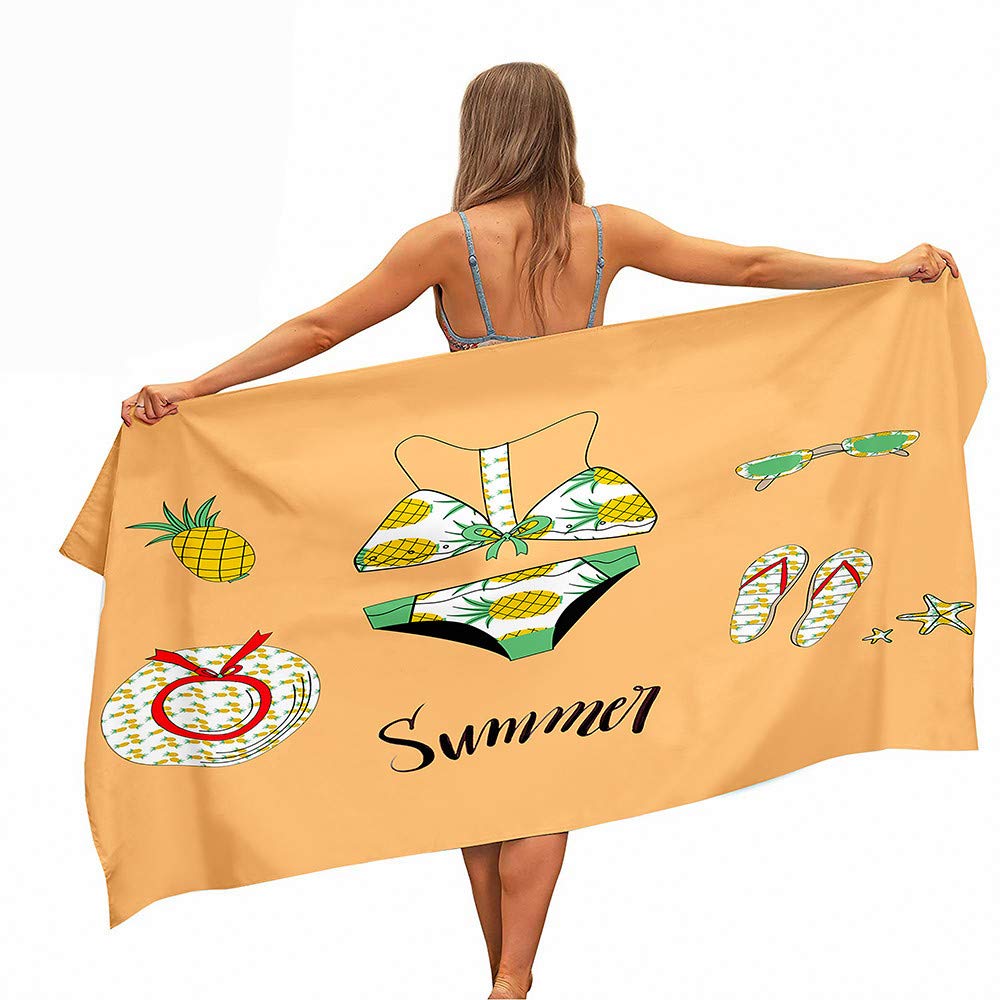 Serviette De Plage Microfibre 180x100 Cm - Légère, Absorbante, Anti-sable - Avec Sac De Rangement, Motif Ananas