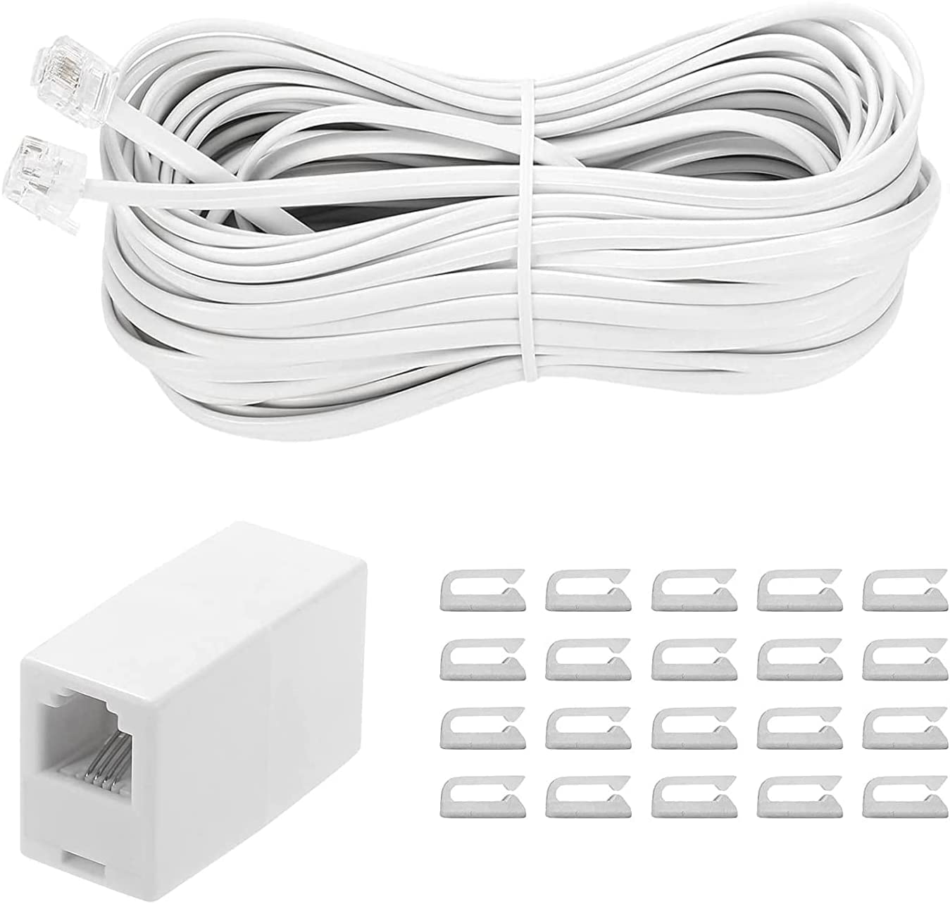 25 Feet White Telephone Extension 7.7M Cord Phone Cable with Standard