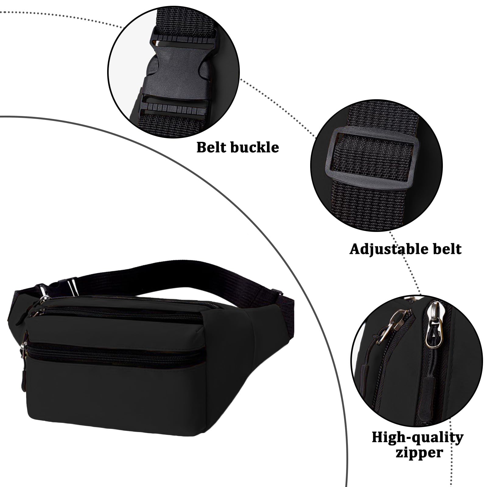 Bum Bag for Men Women Waterproof Waist Pack with Adjustable Belt 3 Zipper Pockets Lightweight Water-Resistant Fanny Pack for Travel Sports Running Hiking — view 3