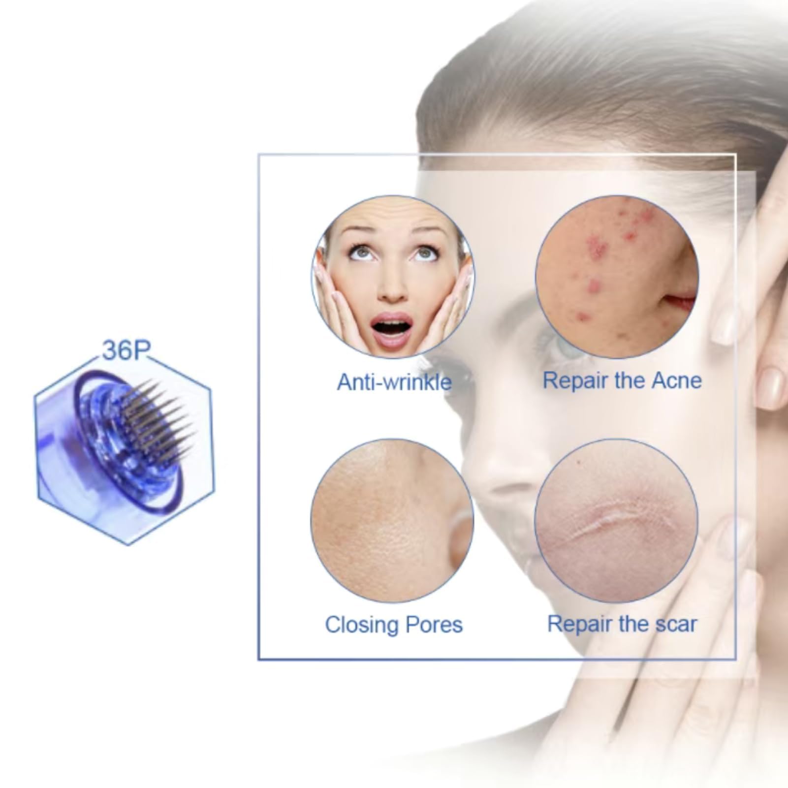 36 Pin Micro Aghi microneedling 10 pezzi viso facciale Dermapen Aghi di ricambio Consigli Slot per cartuccia, Porta Bajonett, per Derma Pen elettrica Antirughe, dermapen facciale Imperfezioni