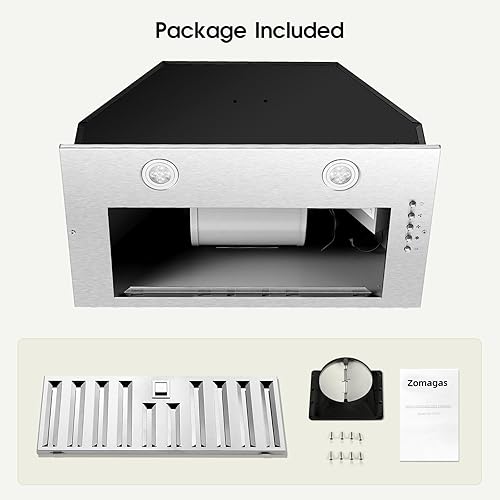 Miniatura 8 de Campana extractora de 20 pulgadas, campana de cocina integrada de 600 CFM, campana de estufa convertible sin conductos con filtro deflector de acero